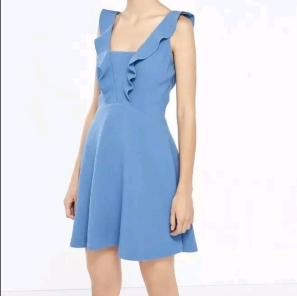 Sandro Dresses & Skirts - SANDRO PARIS LIGHT BLUE RUFFLE A LINE DRESS